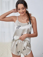 30-Celestial Print Satin Camisole & Shorts Nightwear Set